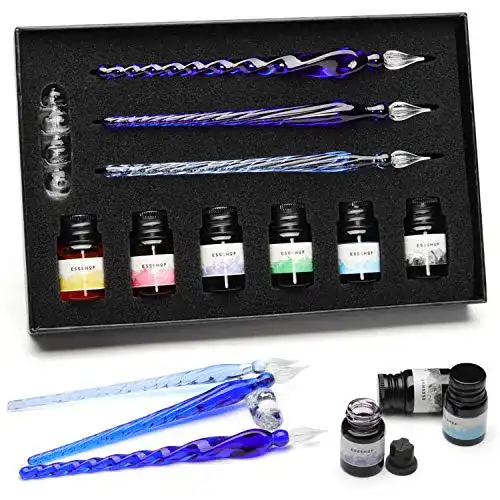 Glasfeder ESSSHOP 3 Blau Glas Kalligraphiestifte Kristallglas