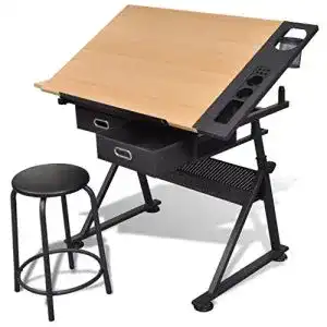 Zeichentisch Anself Schreibtisch mit Schubladen und Hocker