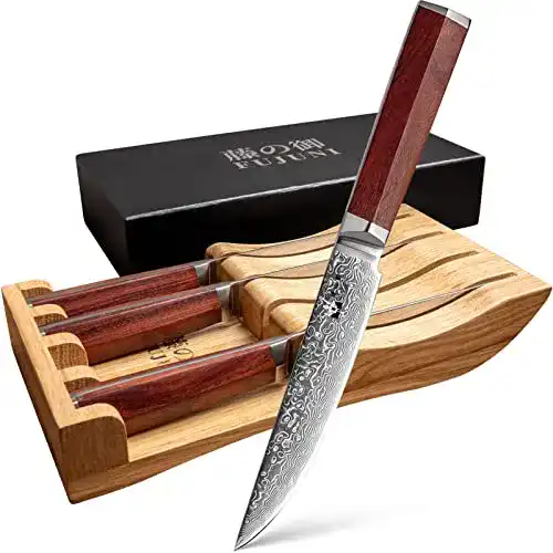 Damast-Steakmesser FUJUNI Steakmesser Set 4teilig, 4er Damast