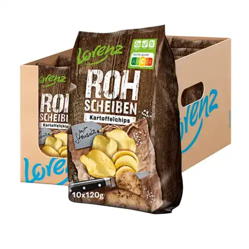 Kartoffelchips Lorenz Snack World Rohscheiben Steinsalz, 10 x