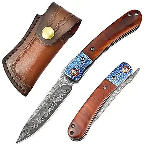 Die beste Damast-Jagdmesser AUBEY Damast Taschenmesser Holzgriff 2026 Test Bestseller Damast-Jagdmesser AUBEY Damast Taschenmesser Holzgriff