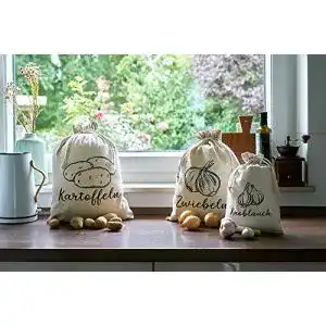 Gemüsebeutel ANLAUFS-FRUCHTSCHUTZ24 3er-Set, Leinen-