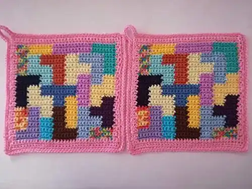 Topflappen gehäkelt Storchenlädchen 1 Paar Topflappen Tetris