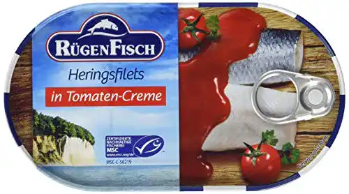 Die beste Heringe (zum Essen) Rügen Fisch Heringsfilet Tomatencreme, 19er 2026 Test Bestseller Heringe (zum Essen) Rügen Fisch Heringsfilet Tomatencreme, 19er