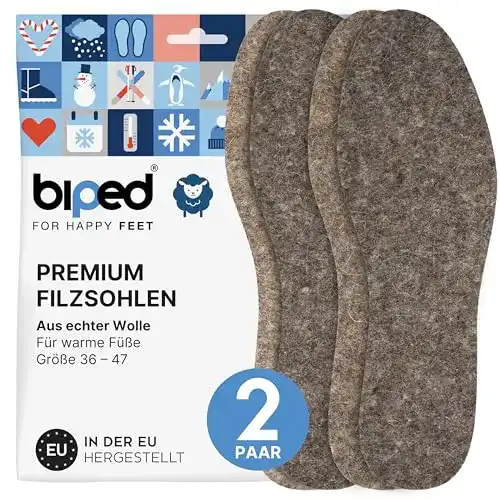 Filzsohlen biped 2 Paar Natur Wollfilz Einlegesohlen