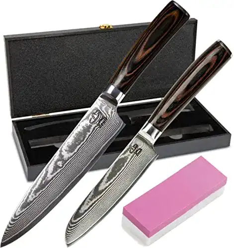 Damastmesser-Set Zeuß 2er Set Küchenmesser 32 cm u. 24 cm