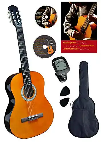 Konzertgitarre CLIFTON 4 4, Starter Set, laminierte Fichtendecke
