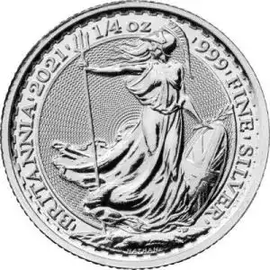 Silbermünze Silbermünze Britannia 2021 in Münzhüllen, 1/4 Unze
