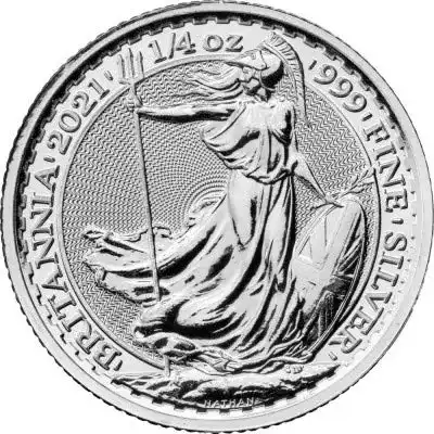 Silbermünze Silbermünze Britannia 2021 in Münzhüllen, 1/4 Unze