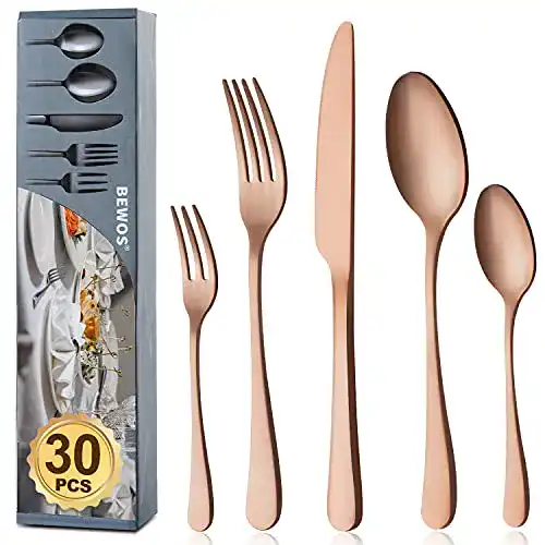 Besteck gold BEWOS Besteck Set für 6 Personen, 30 teilig Roségold