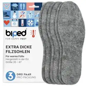 Filzsohlen biped 3 Paar in extra dicker Ausführung, isolierend