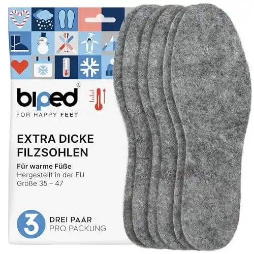Filzsohlen biped 3 Paar in extra dicker Ausführung, isolierend