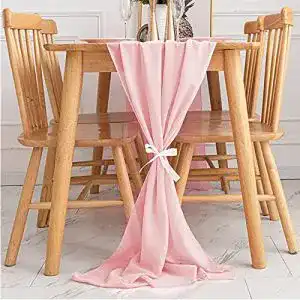 Chiffon-Stoff KAMEUN Chiffon Tischläufer, 300x70CM Tischläufer Rosa
