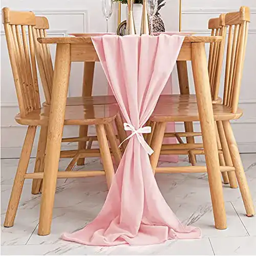 Chiffon-Stoff KAMEUN Chiffon Tischläufer, 300x70CM Tischläufer Rosa