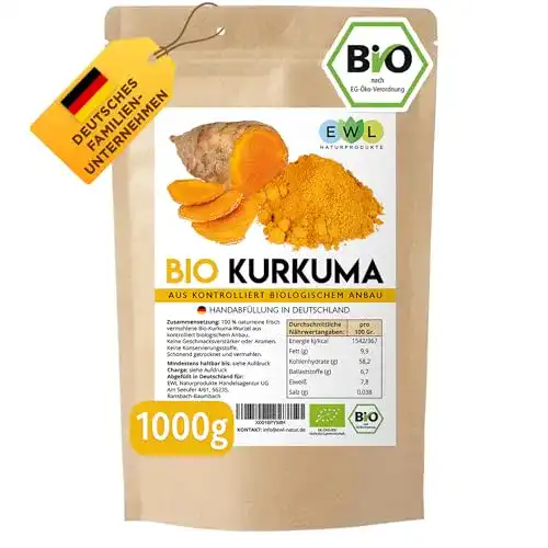 Die beste Bio-Kurkuma-Pulver EWL Naturprodukte Bio Kurkuma Pulver 1kg 2026 Test Bestseller Bio-Kurkuma-Pulver EWL Naturprodukte Bio Kurkuma Pulver 1kg