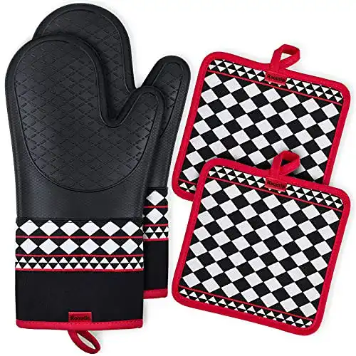 Silikon-Ofenhandschuhe Roontin, lange Ofenhandschuhe, schwarz