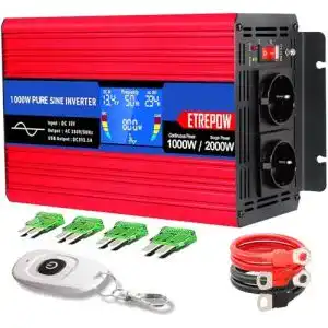 Wechselrichter 1.000 W ETREPOW, 12v auf 230v Reiner Sinus