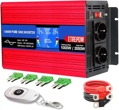 Die beste Wechselrichter 1.000 W ETREPOW, 12v auf 230v Reiner Sinus 2026 Test Bestseller Wechselrichter 1.000 W ETREPOW, 12v auf 230v Reiner Sinus