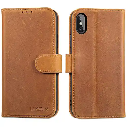 iPhone-X-Lederhülle LENSUN Echtleder für iPhone XS, iPhone X