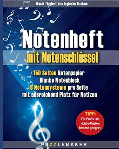 Notenheft : 150 Seiten Notenpapier mit Notenschlüssel: Blanko