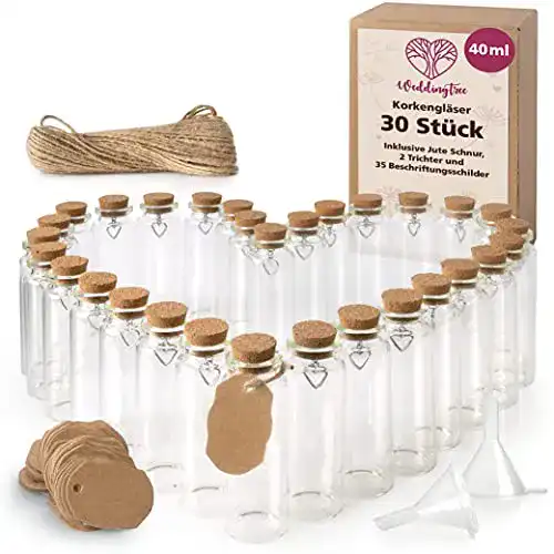 Glasfläschchen WeddingTree Reagenzglas mit Korken 30 x 40 ml