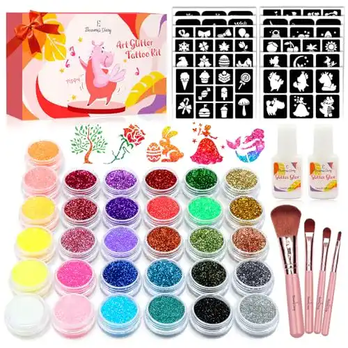 Glitzertattoos Eleanore’s Diary Glitzer Tattoo Set, 31 Farben