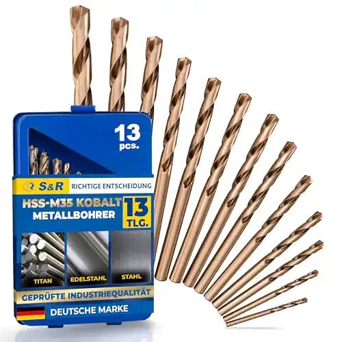 Edelstahlbohrer S&R Metallbohrer Set 1,5-6,5 mm 13 Stk. HSS