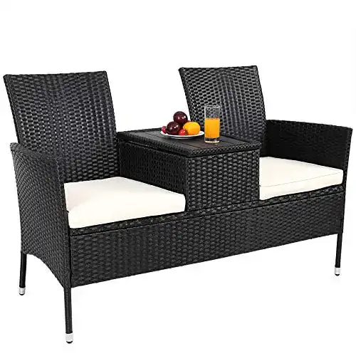 Gartenbank mit Stauraum Casaria Poly Rattan Gartenbank, Tisch