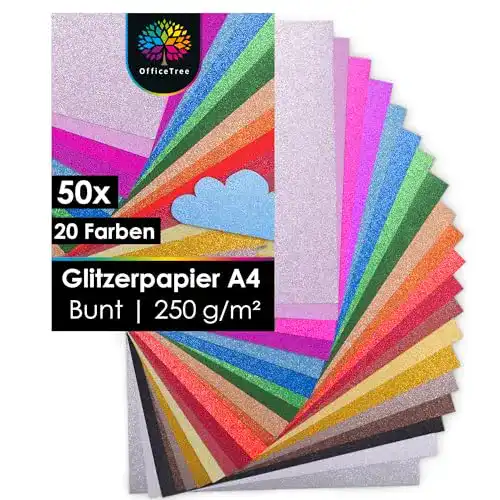 Bastelpapier OfficeTree 35 x Glitzerpapier zum Basteln A4-15 Farben