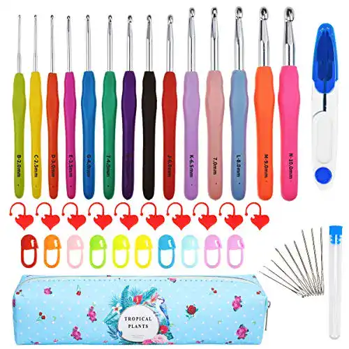 Häkelnadeln JOZEA Set,14-TLG Ergonomisch, mit Gummigriffen