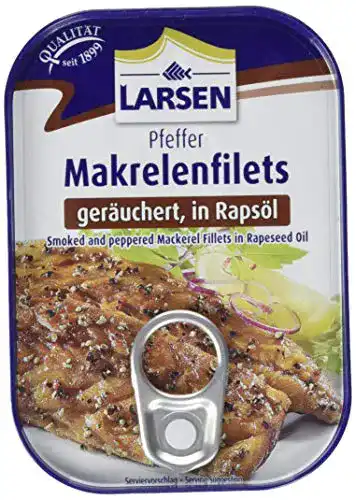 Dosenfisch Larsen Pfeffer Makrelenfilets Geräuchert, in Rapsöl Msc