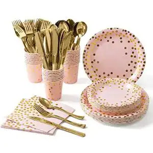 Pappteller ZIMAIC 141 Stück Rosagold Partygeschirr Set