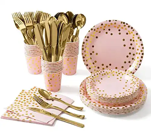 Pappteller ZIMAIC 141 Stück Rosagold Partygeschirr Set