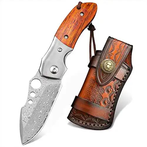 Damast-Taschenmesser NedFoss Vatertagsgeschenk, Holzgriff