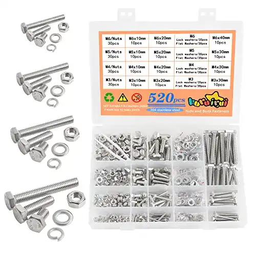 Edelstahl-Schrauben huruirui 520 Stück M3 M4 M5 M6 Sechskant
