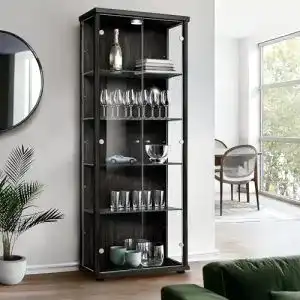 Vitrine K-Möbel Glas in Schwarz, 176x67x33 cm, beleuchtet