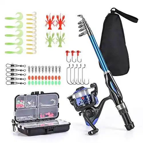 Kinderangel Lixada Angelrolle und Stange Combos Full Kit, 1.3m Teleskop Angelrolle Reel Set,angelrute Combo Set