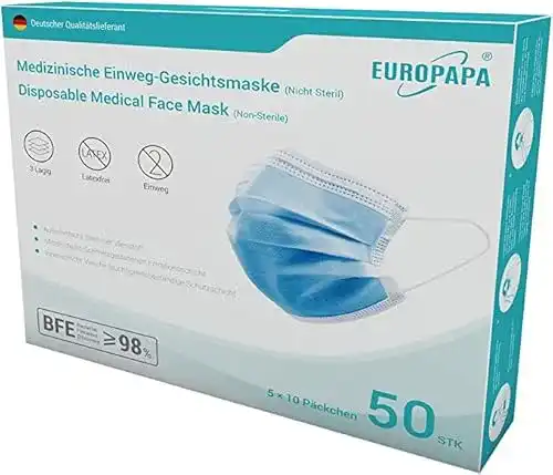Einwegmaske EUROPAPA 50x medizinische OP Maske 3-lagig