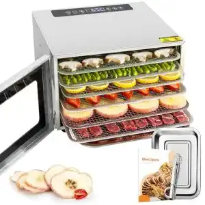 Dörrautomat Kwasyo Edelstahl mit Rezeptheft, 6 Etagen