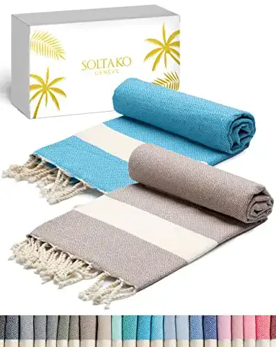Hamamtuch SOLTAKO XXL 2X Fouta Strandtuch Handtuch Saunatuch Badetuch