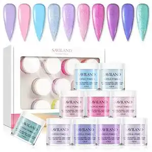 Acryl-Pulver Saviland Acryl Nagelset, 10 Farben, schimmernd, bunt