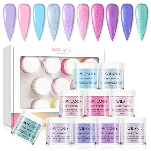 Acryl-Pulver Saviland Acryl Nagelset, 10 Farben, schimmernd, bunt