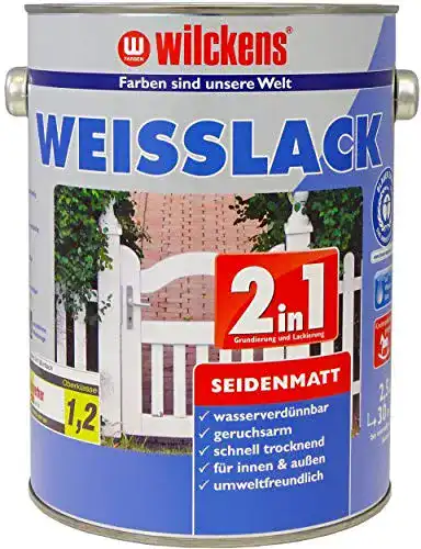 Weißlack Wilckens 2-in-1 Weisslack seidenmatt, 2,5 L, weiß