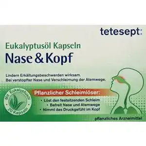 Schleimlöser tetesept Eukalyptusöl Kapseln Nase & Kopf, 20 Stück