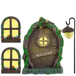 Wichteltür ALEMIN Feen-Tür und -Fenster für Bäume, 14cm