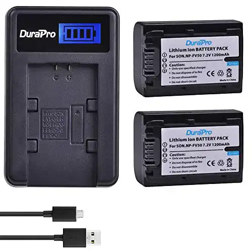 Sony-Akkus DuraPro 2Pcs 1200mAh NP-FV50 NP-FV50 Akku + LCD