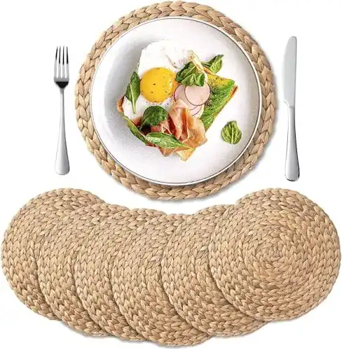 Tischsets YANGQIHOME 6er Set, geflochten rund Stroh 30 cm