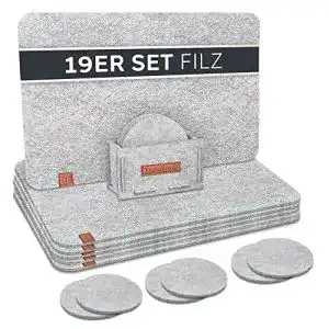Tischsets TULENO ® Tischset Filz grau 19-teilig abwaschbar