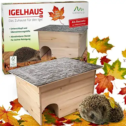 Igelhaus Gardigo, Bausatz aus Holz, Wetterfestes Dach, Igelhotel