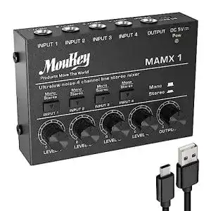 Mini-Mischpult Moukey MAMX1 4 Kanal DJ Mixer Mischpult